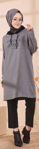 Tunique type sweat long a capuche (Vetement moderne decontracte pour Hijab) - Couleur gris