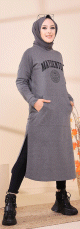Robe - Tunique longue decontractee pour femme (Tenue hijab moderne et sport) - Couleur gris