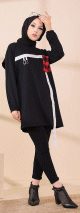 Tunique moderne avec poche a carreaux pour femme (Sweat style fashion mode musulmane) - Couleur noir