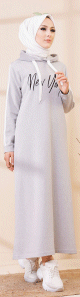 Robe evasee decontractee avec capuche style moderne et sport (Vetement moutahajiba) - Couleur gris clair