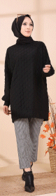 Tunique-pull pour femme (Vetement Hijab chaud - Saisons Automne Hiver) - Couleur noir