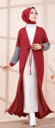 Cardigan long pour femme (Vetement hiver hijab) - Couleur rouge claret