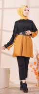 Tunique bicolore pour femme (Vetement hijab 2022) - Couleur noir et moutarde