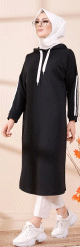 Tunique decontractee avec capuche pour femme (Vetement hijab sport) - Couleur noir