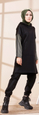 Tunique bicolore avec capuche pour femme (Hijab moderne et style decontracte) - Couleur noir et kaki