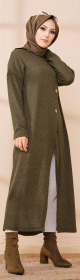 Robe Gilet pour femme (Tenue Hijab Chic Saison Automne-Hiver) - Couleur kaki