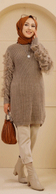 Chandail - Tricot long pour femme - Couleur beige (vison)