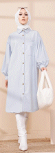 Chemise longue et ample pour femme (Vetement hijab chic et mastour) - Couleur bleu clair