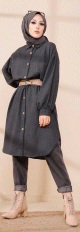 Chemise longue et ample pour femme (Tenue hijab chic et mastour) - Couleur anthracite (gris fonce)