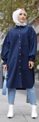 Chemise longue et ample pour femme (Tenue hijab tendance et mastour) - Couleur bleu marine