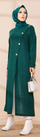 Robe Gilet pour femme (Tenue Hijab Chic Saison Automne-Hiver) - Couleur vert emeraude