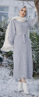 Robe tissu polaire avec ceinture (Tenue Hijab Saison Automne-Hiver) - Couleur gris