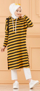 Tunique longue a rayures avec capuche (Tenue decontractee et sport pour hijab) - Couleur moutarde