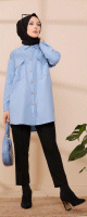 Tunique-Chemise casual pour femme avec deux grandes poches - Couleur bleu clair