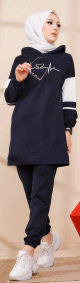 Ensemble moderne pour femme Sweat-shirt a capuche et Pantalon (Tenue decontractee et sport pour hijab) - Couleur bleu marine