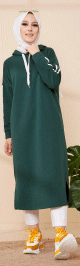 Tunique style decontracte avec capuche pour femme (Vetement hijab moderne et sport) - Couleur vert emeraude