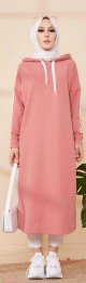 Tunique avec capuche pour femme (Vetement decontracte mastour pour hijab) - Couleur vieux rose