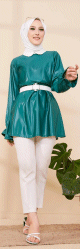 Tunique en skai (simili cuir) pour femme (Tenue chic et moderne pour hijab) - Couleur vert emeraude