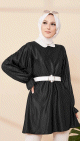 Tunique en skai (simili cuir) pour femme (Vetement moderne pour hijab) - Couleur noir