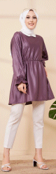Tunique en skai (simili cuir) pour femme (Vetement chic pour hijab) - Couleur prune