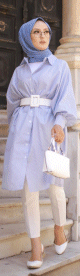 Chemise-Tunique longue a rayures (Vetements pour femme voilee - Collection Mode musulmane) - Couleur bleu