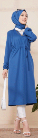 Cardigan a lacets pour femme (Gilet long style kimono - Modest Fashion France) - Couleur bleu indigo