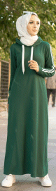 Robe avec capuche style moderne et sport (Vetement adapte pour Hijab) - Couleur vert emeraude fonce