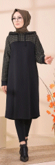 Tunique avec capuche bicolore (Tenue moderne pour Hijab) - Couleur noir et kaki