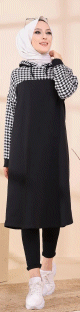 Tunique avec capuche bicolore (Vetement moderne pour femme voilee - Collection) - Couleur noir et blanc