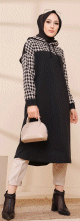 Tunique avec capuche bicolore (Vetements modernes pour femmes voilees) - Couleur noir et beige