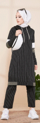 Ensemble moderne decontracte pour femme : Tunique longue et son pantalon (Tenue style sport pour hijab) - Couleur kaki