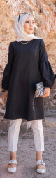 Tunique casual a manches bouffantes pour femme (Vetement pour musulmane) - Couleur noir
