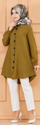 Chemise a gros boutons (Tunique style habille pour hijab) - Couleur kaki fonce