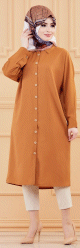 Tunique longue - Chemise boutonnee ample (Vetement femme voilee) - Couleur tabac
