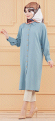 Tunique longue pour femme - Chemise boutonnee ample (Vetement hijab) - Couleur menthe