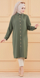Tunique longue - Chemise boutonnee ample (Vetements femme pour Hijab) - Couleur kaki