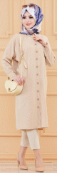 Tunique longue pour femme - Chemise boutonnee ample (Vetement mastour pour hijab)- Couleur beige