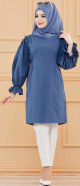 Tunique manches ballon (Vetement hijab habille pour femme) - Couleur bleu petrole
