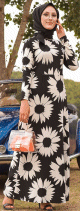 Robe en crepe florale pour femme - Couleur noir et blanc