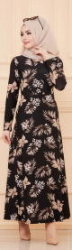 Robe fleurie en crepe pour femme (Mode musulmane - Nouveaute) - Couleur noir