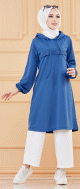 Tunique decontractee avec capuche (Vetement moderne pour hijab) - Couleur bleu indigo