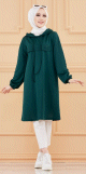 Tunique avec strass et capuche (Tenue decontractee moderne pour femme voilee) - Couleur vert emeraude