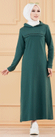 Robe longue style sweat avec capuche (Vetement hijab pour musulmane sportive) - Couleur vert emeraude