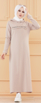 Robe longue style sweat avec capuche (Tenue pour musulmane sportive) - Couleur beige