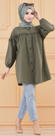 Tunique-Chemise ample avec dentelle pour femme (Vetement Hijab classique) - Couleur kaki
