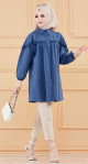Tunique-Chemise ample avec dentelle pour femme (Vetement Hijab classique) - Couleur bleu