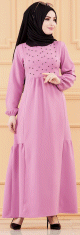 Robe longue chic et classe avec perles pour femme (Vetement habille pour Hijab) - Couleur lilas