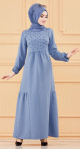 Robe longue perlee chic et classe (Vetement hijab habille pour femme) - Couleur bleu indigo