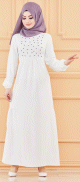 Robe de soiree longue perlee chic et classe (Vetement hijab habille pour femme) - Couleur blanc