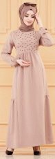 Robe longue perlee chic et classe (Vetement habille pour femme voilee) - Couleur beige